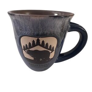 Great Smoky Mountains Bear Forest Mug Blue Glazed Ceramic Coffee Cup